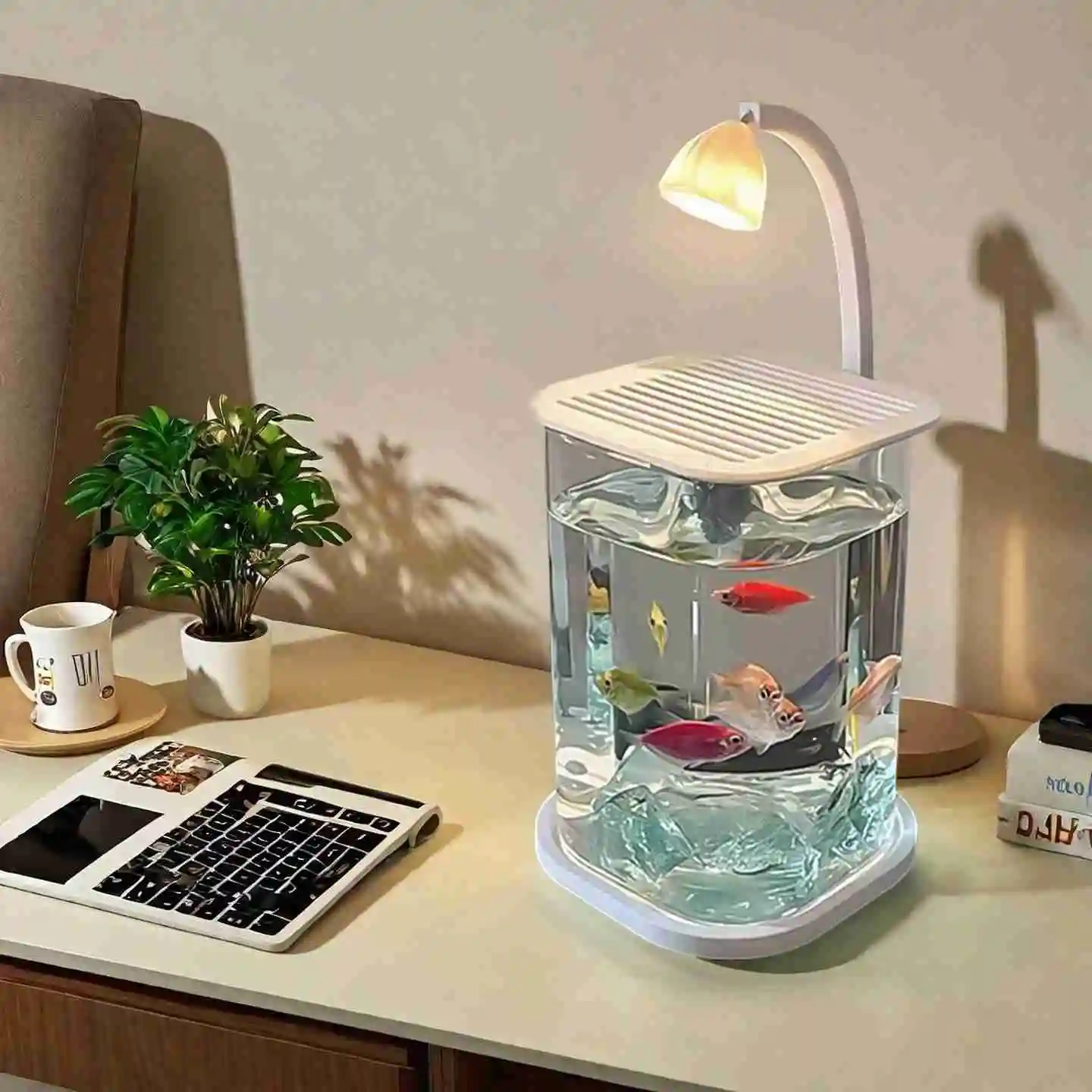 Aquarium Goldfish - Mini Betta Fish Glass Tank Desktop